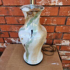 VTG MCM Drip Glaze Ceramic Table Lamp With Abstract Glaze Design